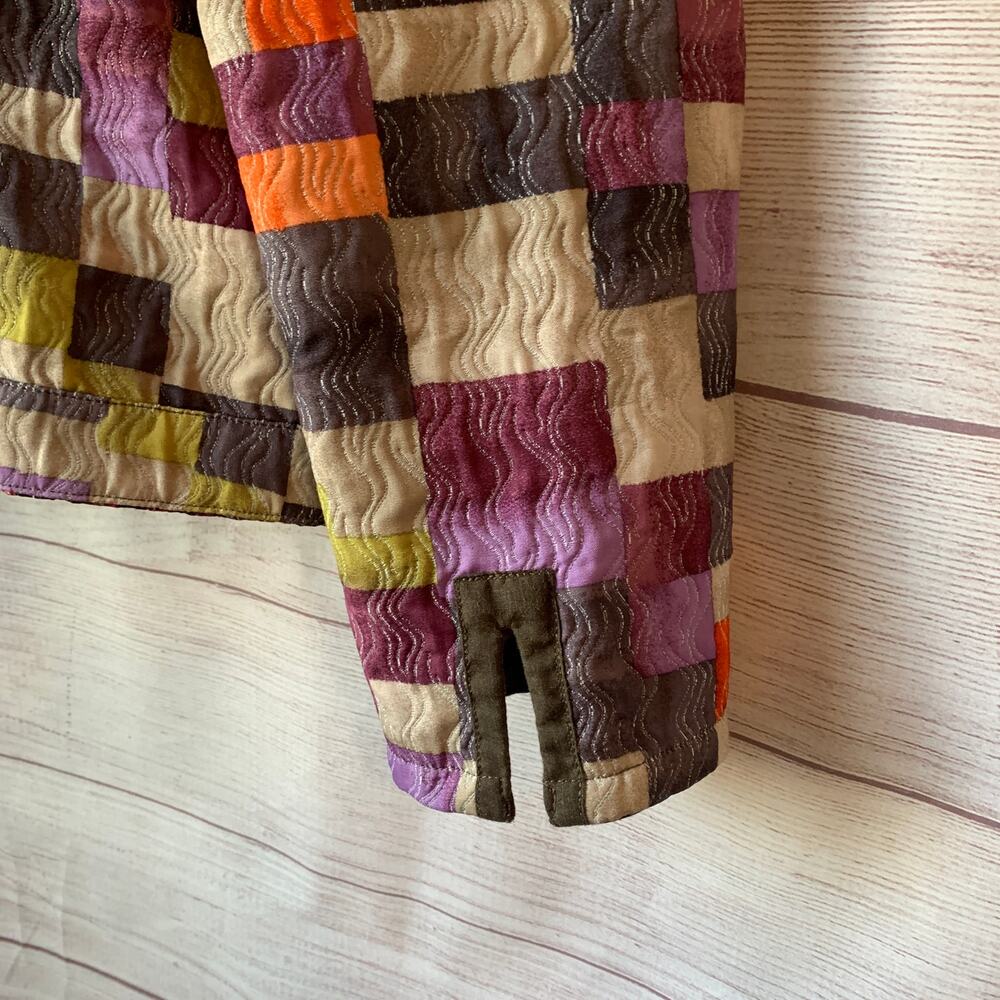 Reversible Multicolor Full Zip Jacket Patchwork Colorblock Quilt and Floral Side - Picture 6 of 16